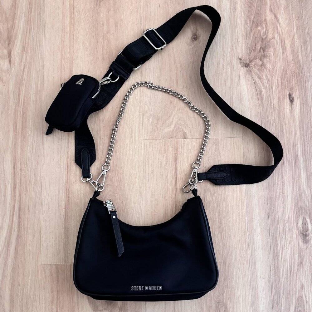 Steve Madden Vital Black Nylon Bag with Silver Hardware